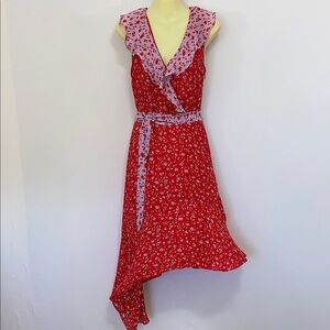 Parker NY Dress “Jennifer Kaia Print “ Silk Asymmetrical Red/ Lavender Nwot 4